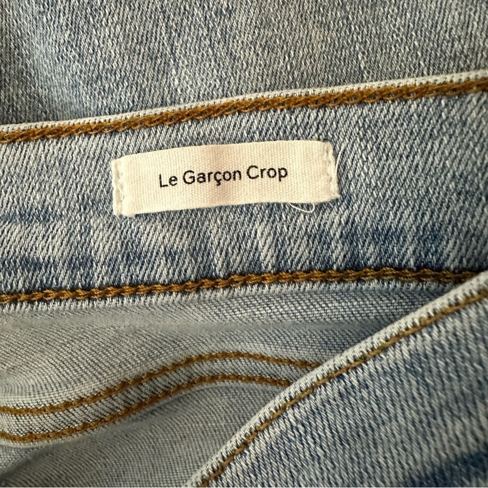FRAME Le Garcon Crop Light Wash Frayed Hem Jeans Size 31 Denim Y2K Finnigan - Picture 10 of 12